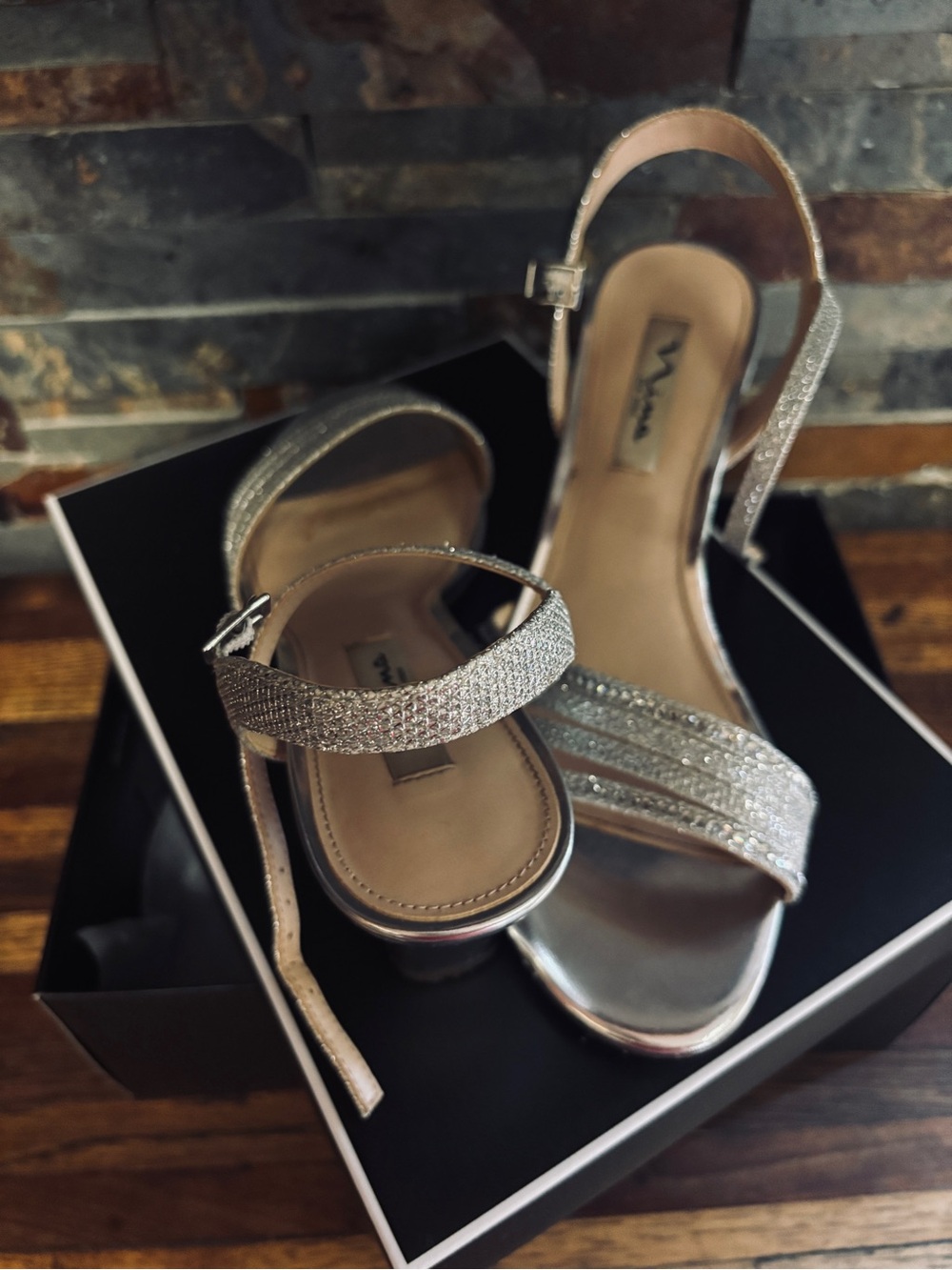 Women’s Silver Glitter Slingback Heels